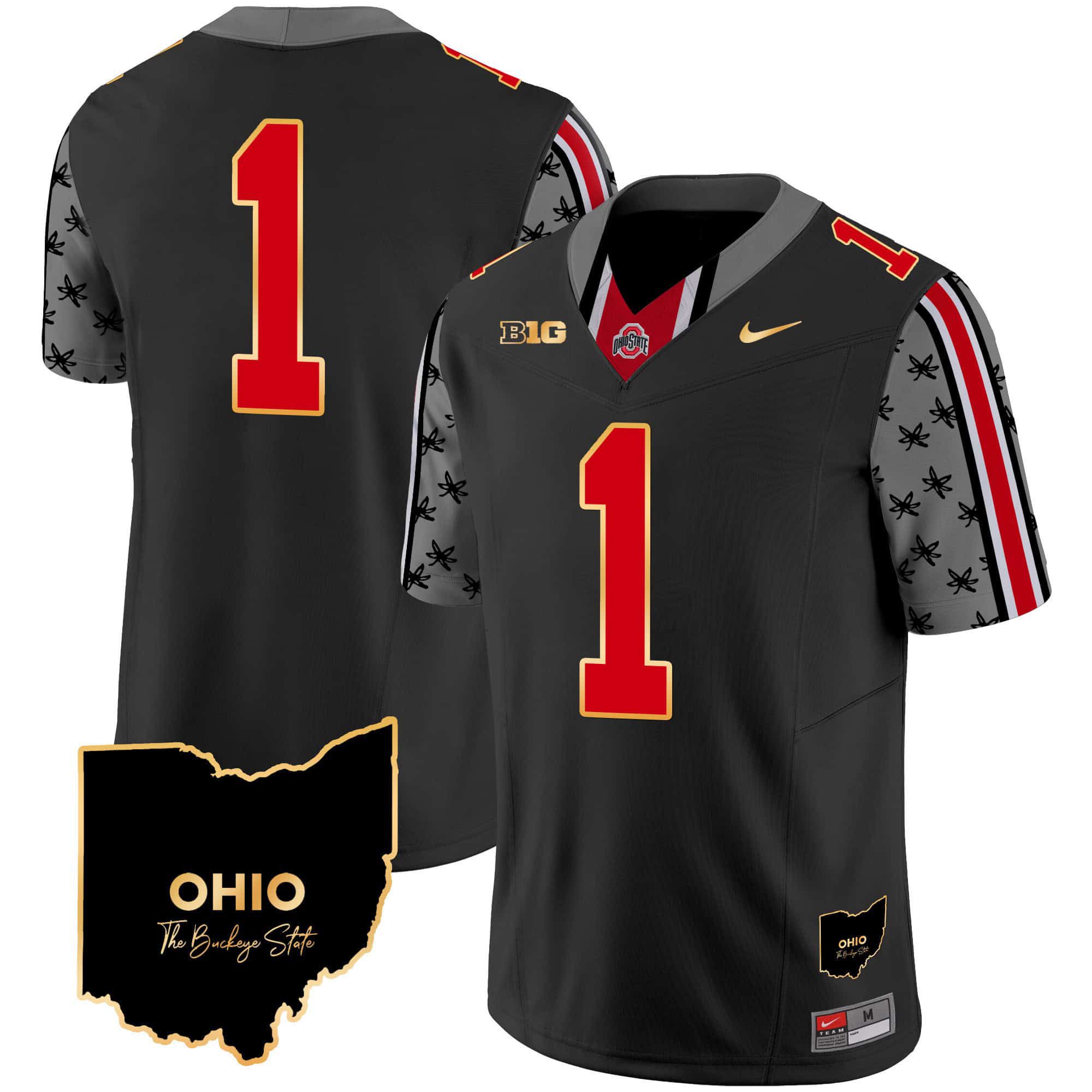 Men Ohio State Buckeyes #1 No Name Black 2024 Nike Home Patch Gold Trim Vapor Limited NCAA Jersey style 1
